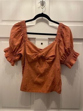 Nine West Off the Shoulder Terra-Cotta Puff Sleeve Peasant Top Sz Large